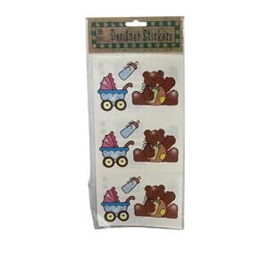 PROVO CRAFT Vintage Baby Stroller Shower Bear Bottle Scrapbooking Sticker Sheet